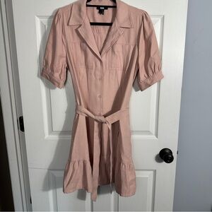 Paige Mayslie dress size S, button front, flounce hem, belt, textured, Twee